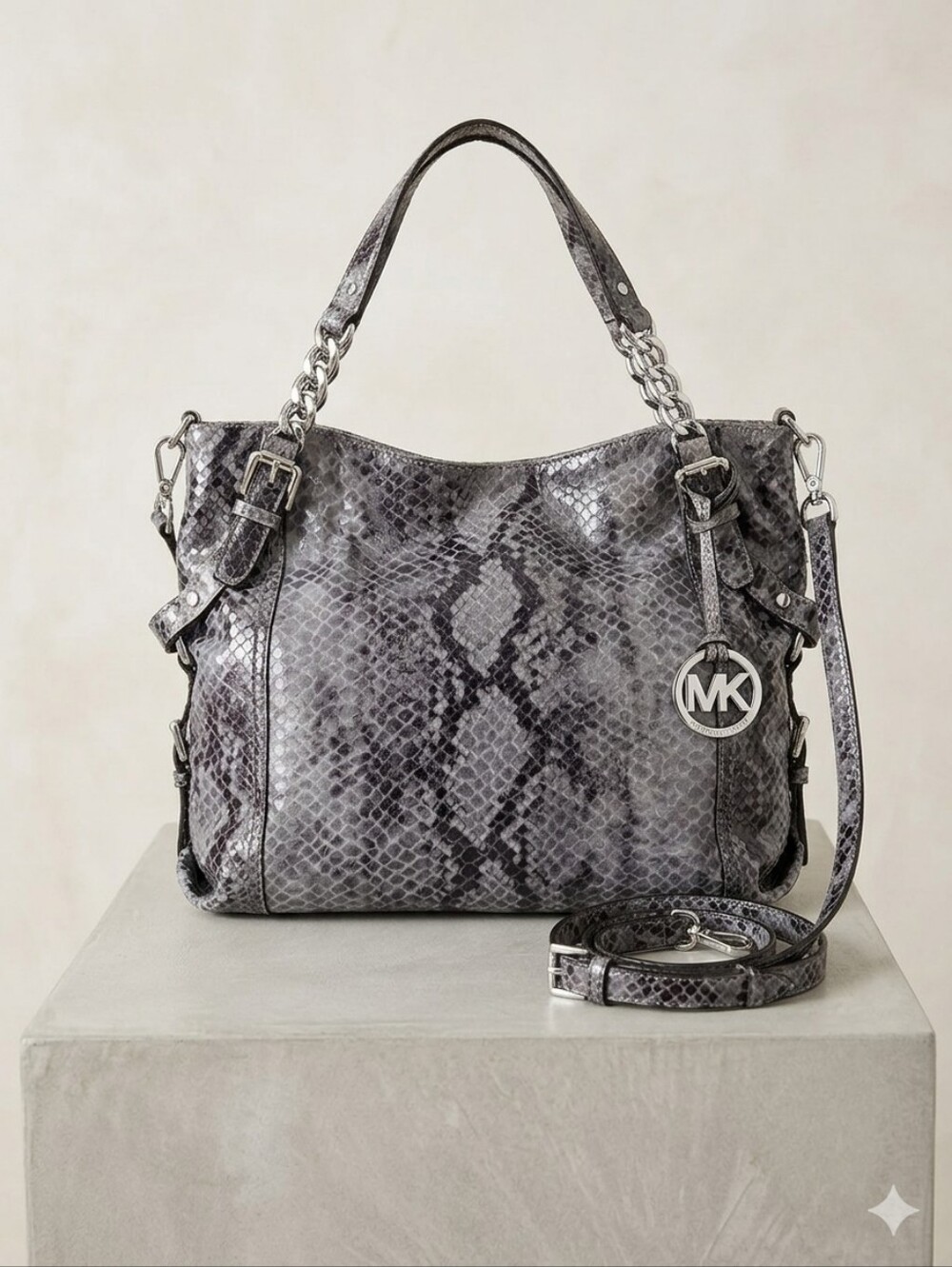 Michael Kors Tristan Snake Embossed Leather Convertible Shoulder Bag in Gray